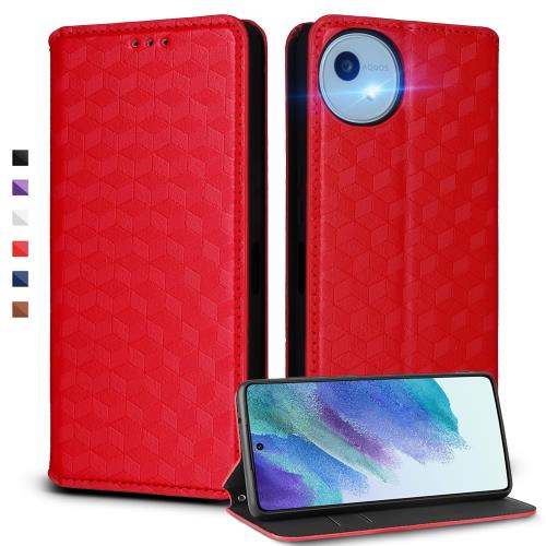 UnivoColors SHARP AQUOS Wish4 (SH-52E) 手帳型ケース 高級合皮 カード収納 マグネット開閉 スタンド機能 ストラップホール付き TPUソフトバンパー 全面保護 カメラ保護 衝撃吸収 ビジネス おしゃれ カバー(レッド)