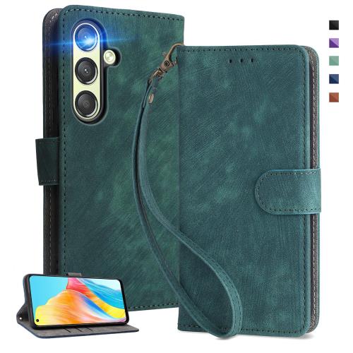 UnivoColors Galaxy S24 FE (SM-S721Q/SCG30) 手帳型 スマホケース 携帯カバー 高級合皮 RFIDブロッキング カード収納 専属ストラップ同梱 マグネット開閉 全面保護 カメラ保護(グリーン)