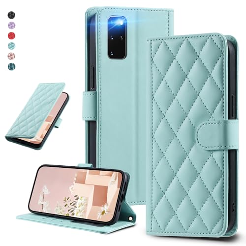 UnivoColors Galaxy S20 Plus 5G(SC-52A/SCG02) キルティングレザー調 手帳型ケース エレガント 高質PU マグネット開閉式 カード収納機能 スタンド機能 液晶全面保護 レンズ保護 ストラップ付属(ミントグリーン)