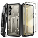 Tongate Samsung Galaxy S24 ケースキックスタンド付き、スライド式カメラカバー内蔵&ベルトクリップ付き、全身ミリタリーグレードの耐衝撃性Galaxy S24携帯ケース(2024)スクリーンプロテクター付き、グレー