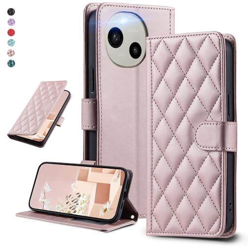 UnivoColors SHARP AQUOS R9(SH-51E)キルティングレザー調 手帳型ケース エレガント 高質PU マグネット開閉式 カード収納機能 スタンド機能 液晶全面保護 レンズ保護 ストラップ付属(ゴールドピンク)