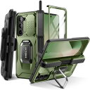 TONGATE for Z Fold 6 ケース、リングスタンド、内蔵Sペンホルダー&ガラススクリーンプロテクター サムスンギャラクシーZ Fold 6 2024用スライドカメラカバー&ベルトクリップ付き耐衝撃頑丈Z6スマホケース、グリーン