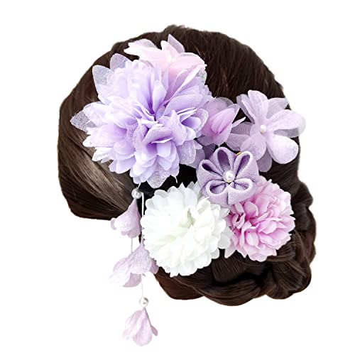 [JOMA E-Shop] 髪飾り ドライフラワー 着物 和装 浴衣 花飾り 振袖 袴 ヘッドドレス ウエディング 結婚式 ブライダル ヘッドアクセサリー 花 花嫁 和風 卒業式 成人式 七五三 (パープル)