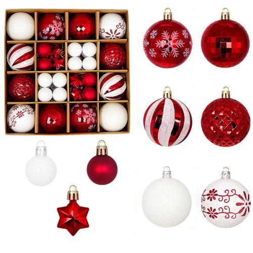 クリスマス ツリー デコレーション 飾り付け ボール オーナメント プラスチック 42個セット ハロウィン おしゃれ ゴージャス 部屋 喫茶店 店舗デコレーション 新年 家庭用 雰囲気が 装飾 (レッド＆ホワイト)