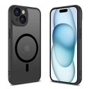 iPhone 15 ケース 半透明 pc 耐衝撃 Magsafe対応 マット感 軽量 薄型 米軍MIL規格 ストラップホール付き ワイヤレス充電対応 スマホカバー EUMADOVE (ブラック, iPhone 15)