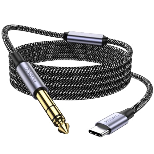 MOSWAG（録音機能付き）USB-C-6.35mmオーディオケーブル（1m）ギターケーブル type-c 6.35mmタイプC録音ケーブルアダプターType C- 6.35TRSオーディオケーブル 音楽インターフェイスコード音楽録音ケーブルギターやキーボードGoogle Pixel 4XL、アンプ、スピーカー、ヘッドフ
