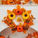 秋のリース ハロウィンリース リース 花輪 人造 ドアリース ハロウィン リース 玄関 飾り ライト 飾り付け ハロウィーン 装飾 インテリア 壁掛け 玄関リース カエデの葉 カボチャ ベリー ガーランド 収穫の季節 感謝祭 秋 冬 季節用品 雰囲気 デコレーション (Cリースだけ)