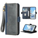 らくらくスマートフォン F-53E ケース手帳型ストラップ付 カード入れ収納 スタンド機能 らくらくスマートフォン F-53E ケース財布型 手触りが良い 人気 上質スマホケースF-53E 携帯カバー (らくらくスマートフォン F-53E, グレー+ブルー)