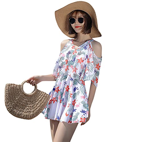 [JOMA E-Shop] 水着 レディース ワンピース 体型カバー 大きいサイズ 水陸両用 洋服風 スイムウェア オールインワン オフショルダー ママ水着 パッド付き 夏 海 プール 盛れる mizugi 露出控えめ (M, 紅葉)