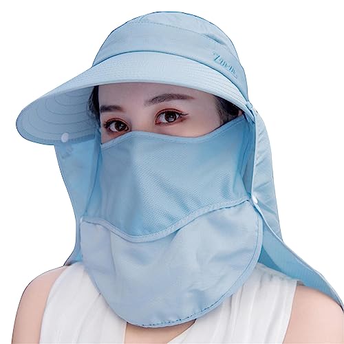 [JOMA E-Shop] ガーデニング 帽子 農園帽 サンバイザー UVカット つば広 折りたたみ 紫外線対策 日よけ 首ガード おしゃれ帽子 フェイスカバー 農作業 園芸 アウトドア 釣り 4WAY キャップ 春 夏 秋 (水色)
