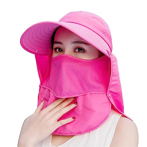 [JOMA E-Shop] ガーデニング 帽子 農園帽 サンバイザー UVカット つば広 折りたたみ 紫外線対策 日よけ 首ガード おしゃれ帽子 フェイスカバー 農作業 園芸 アウトドア 釣り 4WAY キャップ 春 夏 秋 (ローズ)