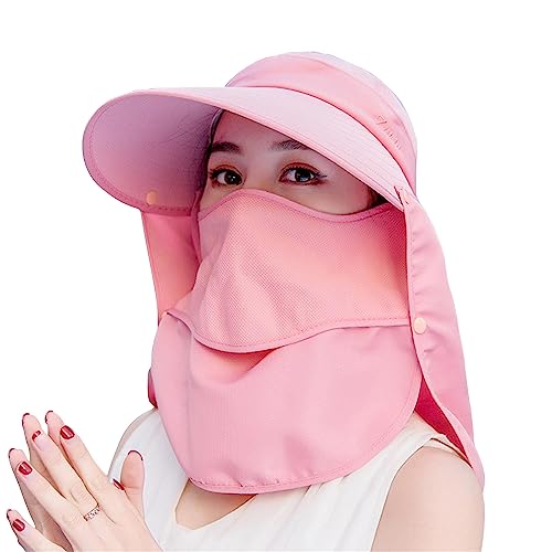 [JOMA E-Shop] ガーデニング 帽子 農園帽 サンバイザー UVカット つば広 折りたたみ 紫外線対策 日よけ 首ガード おしゃれ帽子 フェイスカバー 農作業 園芸 アウトドア 釣り 4WAY キャップ 春 夏 秋 (ピーチピンク)