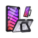 米軍MIL規格・縦置き/横置きスタンドiPad mini7 ケース(A17 Pro 2024対応)iPad mini 第7世代/第6世代(2024/2021モデル)専用 アルミ調節式 縦横スタンド ペンシルホルダー付き 薄型 軽量 耐衝撃 半透明カバー (ブラック)