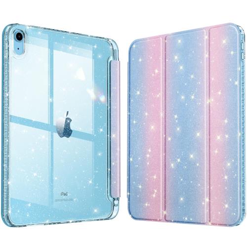 Fintie iPad 第11世代 (A16、2025) / 第10世代 (2022) ケース 11/10.9インチ キラキラ透明バックカバー クリアケース Pencil 収納可能 三つ折スタンド スリープ機能 軽量 薄型 傷つけ防止 PU合成レザー(ピンク/ブルー)