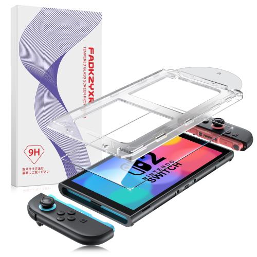 Fadkzyxr 1枚入りSwitch 2 用 ガラスフィルム ガイド枠付き 旭硝子素材製 強化ガラス 9H硬度 高光沢 99..
