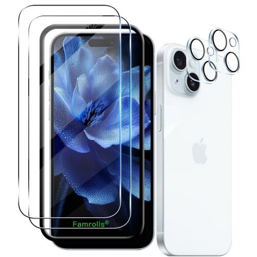 2+2�祻�å� ���������դ� �б� iPhone 15 ���饹�ե���� (2��) + �����ե���� (2��) �������Ǻర�˻��� �� �����ե��� 15��6.1...