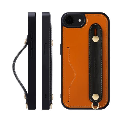 HANATORA 16e ケース 本革 耐衝撃 背面ベルト ストラップリング スマホケース スマホ スタンド機能 ネックストラップ 付き イタリアンレザー ギフト オレンジ+ブラック CGH-16e-Orange-BK