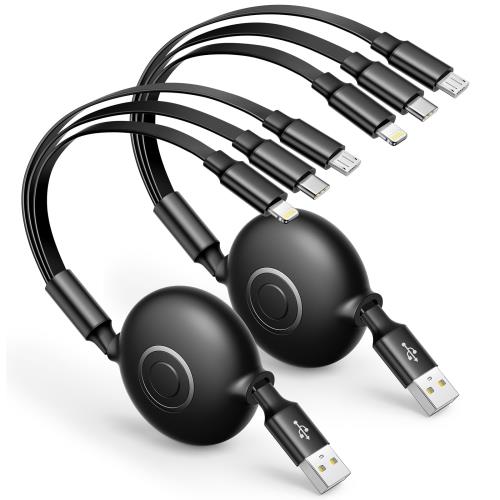 3in1 充電ケーブル 巻き取り式 Aioneus 2本セット マルチ充電ケーブル iPhone 充電ケーブル リール USB Type Cケーブル マイクロUSBコード iPhone 14 13 Pro Max 12 XR Galaxy S22+ S21 S20 A53 Xperia Pixel Switch ブラック
