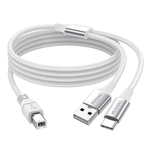 MOSWAG 2 in 1 USB CからUSB Bプリンタケーブル5 FT/1.5 M USBプリンタケーブル付きUSB AオスからBオスケーブル互換MacBook Pro HP Canon Brother Samsungプリンタ