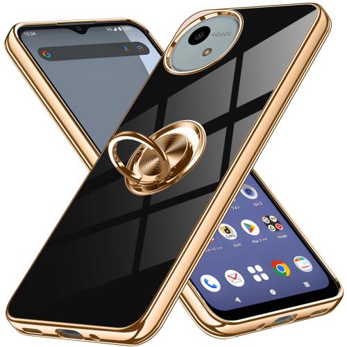 Rakuten - AQUOS wish5 SH-52F ケース リング付き アクオス ウィッシュ5 用 カバー Uovon スマホケース スタンド機能 メッキ加工 薄い 車載ホルダー 対応 アクオスwish5 携帯カバー 軽量 ストラップ穴付き おしゃれ ・ ブラック