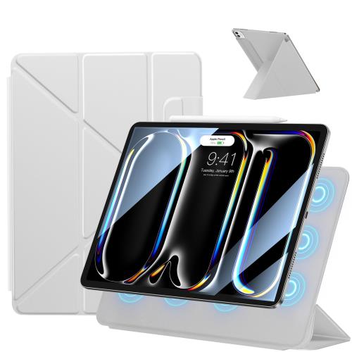 SANDUODD iPad Pro 12.9インチ ケース 第6/5/4世代(2022/2021/2020）用 iPad Air 13インチ ケース M2 2024通用 横置＆縦置 角度調整可能 三角形スタンド 強力マグネット吸着 Pencil対応 極薄 軽量 オートスリープ/ウェイク対応 (ライトグレー)