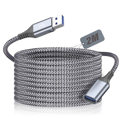 USB 3.0 延長ケーブル 2M USB 延長 タイプAオス-タイプAメス USBケーブル データ高速転送5Gbps USBケーブル 延長コード金メッキコネクタ プリンター、スキャナー、カメラ、ドライブ、USBディスク、マウス、Xbox、キーボードに対応 (グレー)
