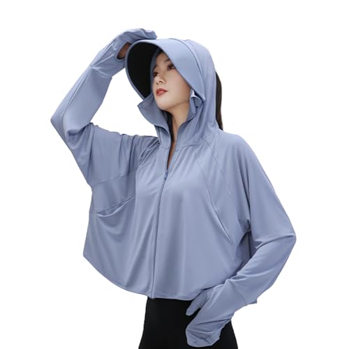 [JOMA E-Shop] UV カット パーカー アイスシルク オーバーウェア ラッシュガード レディース 水着 接触冷感 涼しい UVカット 日焼け止め 指先まで 360度紫外線対策 夏 薄手 ラッシュパーカー 日焼け対策 ジャケット 自転車用 通勤通学 プール ランニング (ブルー)