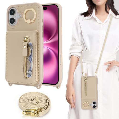 iPhone 16 Plus ケース ショルダー ストラップ付き ショルダーケース 背面フリップ 上下開 手帳型 アイフォン 16 プラス リング付き カバー アイホン 16 plus スマホ・