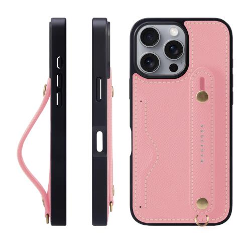 HANATORA iPhone16ProMax ケース 本革 耐衝撃 背面ベルト カードポケット スマホケース スマホ スタンド機能 ネック ストラップ 付き エンボスレザー ギフト マグネットなし ピンク NCGH-16ProMax-Pink