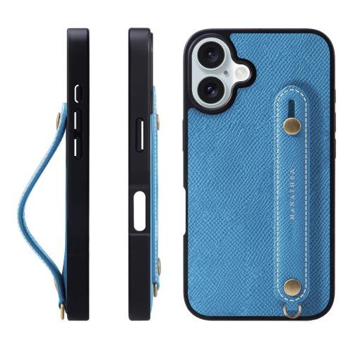 HANATORA iPhone16Plus ケース 本革 耐衝撃 背面ベルト スマホケース スマホ スタンド機能 ネック ストラップ 付き エンボスレザー ギフト マグネットなし ブルー イドラ NGH-16Plus-Bluehydra