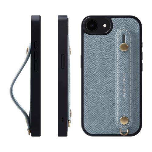 HANATORA iPhone16e ケース 本革 耐衝撃 背面ベルト スマホケース スマホ スタンド機能 ネック ストラップ 付き エンボスレザー ギフト マグネットなし ブルー ラン NGH-16e-Bluelin
