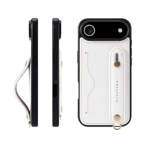 HANATORA iPhone用 17Air ケース 本革 耐衝撃 背面ベルト カードポケット スマホケース スマホ スタンド機能 ネック ストラップ 付き エンボスレザー ギフト マグネットなし ホワイト NCGH-17Air-White