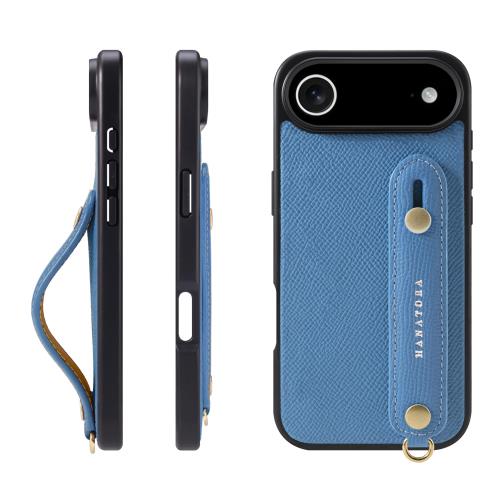 HANATORA iPhone用 17Air ケース 本革 耐衝撃 背面ベルト スマホケース スマホ スタンド機能 ネック ストラップ 付き エンボスレザー ギフト マグネットなし ブルー イドラ NGH-17Air-Bluehydra
