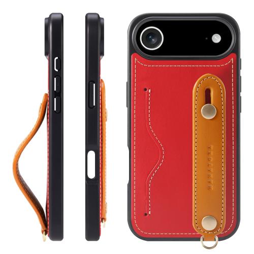 HANATORA 17Air ケース 本革 耐衝撃 背面ベルト ストラップリング スマホケース スマホ スタンド機能 ネックストラップ 付き イタリアンレザー ギフト レッド+オレンジ CGH-17Air-Red-OG
