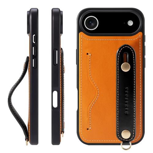 HANATORA 17Air ケース 本革 耐衝撃 背面ベルト ストラップリング スマホケース スマホ スタンド機能 ネックストラップ 付き イタリアンレザー ギフト オレンジ+ブラック CGH-17Air-Orange-BK