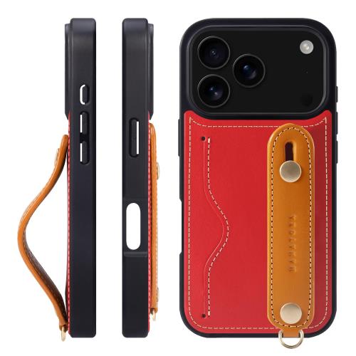 HANATORA 17Pro ケース 本革 耐衝撃 背面ベルト ストラップリング スマホケース スマホ スタンド機能 ネックストラップ 付き イタリアンレザー ギフト レッド+オレンジ CGH-17Pro-Red-OG