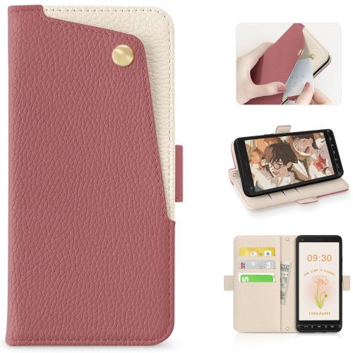 CASSYOOK for BASIO4 KYV47 ケース 手帳型 basio4 ケース 財布型 カバー カードポケット付き スマホ ベイシオ4 ケース 手帳型 全面保護 スマホケース basio kyv47 手帳型 カード収納 横置きスタンド機能 高級PUレザー おしゃれ 上質な手触り 擦り傷防止(スイカレッド)