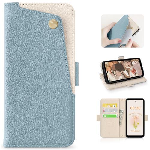 CASSYOOK for aquos wish5 ケース 手帳型 アクオスwish5ケース 財布型 カードポケット付き アクオスウィッシュ5/SH-52F ケース 全面保護 カード収納 横置きスタンド機能 高級PUレザー おしゃれ 上質な手触り 擦り傷防止(ブルー)