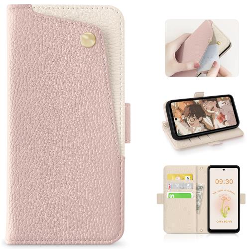 CASSYOOK for aquos wish5 ケース 手帳型 アクオスwish5ケース 財布型 カードポケット付き アクオスウィッシュ5/SH-52F ケース 全面保護 カード収納 横置きスタンド機能 高級PUレザー おしゃれ 上質な手触り 擦り傷防止(ライトピンク)