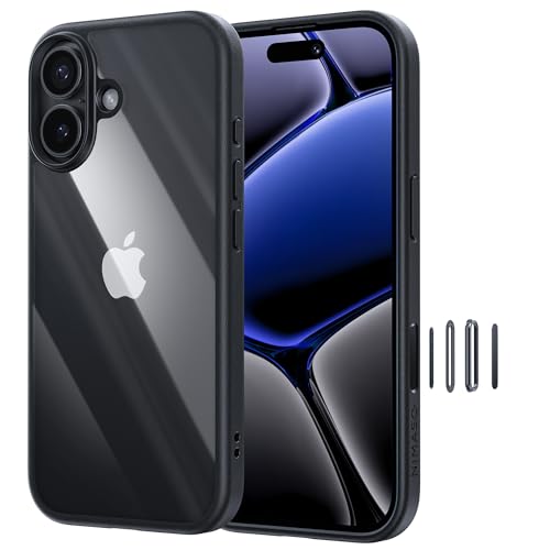 NIMASO iPhone 17 用 ケース クリア 黄変防止 耐衝撃 米軍MIL規格 SGS認証 PC背面 カメラコントロールカバー付き いPhone17 対応 ケース 傷つけ防止 超薄型 軽量 ワイヤレス充電対応 ストラップホール付き アイフォン17対応（6.3インチ） スマホケース ブラック （氷星シリー