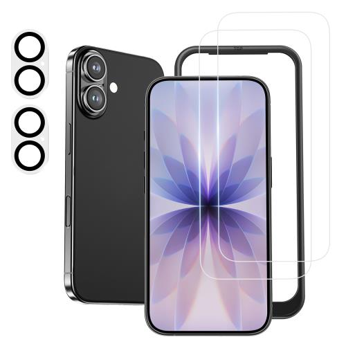 乐天商城 - NIMASO ガラスフィルム (2枚) + カメラフィルム (2枚) iPhone17 用 強化ガラス 保護フィルム ガイド枠付き カメラ保護 レンズカバー 硬度9H 耐衝撃 指紋防止 高透過率 いPhone17（6.3インチ）対応 DSP25F1702