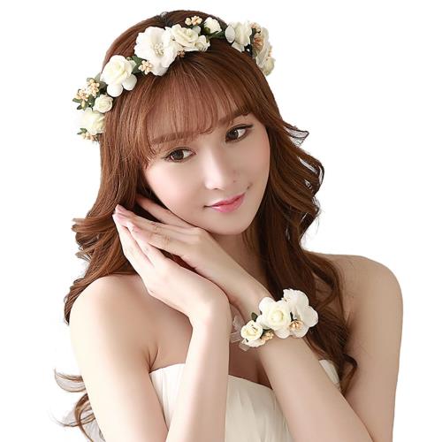 ハロウィン 花冠 花かんむり お花の 冠 花冠 ヘッドドレス 髪飾り ヘアアクセサリー ウェディング ダンス衣装 ロマンチック お花の冠 腕輪 パーティー 結婚式 写真撮影 2次会 発表会 演奏会 コンサート (ホワイト01)