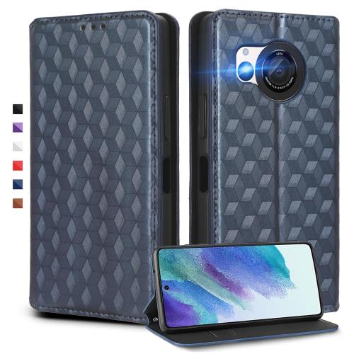 UnivoColors SHARP AQUOS R8 (SH-52D) 手帳型ケース 高級合皮 カード収納 マグネット開閉 スタンド機能 ストラップホール付き TPUソフトバンパー 全面保護 カメラ保護 衝撃吸収 ビジネス おしゃれ カバー(ブルー) N