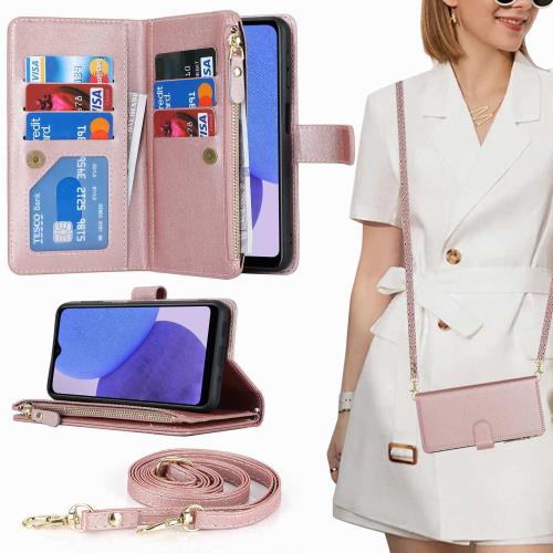サムスン ギャラクシーA42 5G ケース 手帳型 Galaxy A42 5G スマホケース 携帯カバー Galaxy A42 5G 財布型 大容量Jaorty 合成PU ファスナー付き スタンド機能 取り外し自由 小銭入れ-ローズゴールド