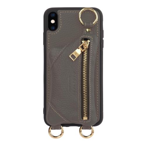  iPhone XSMax ケース ショルダー 本革 ファスナー スマホショルダー カバー カード 収納 小銭入れ グレージュ BPCJP-XSMax-Grege