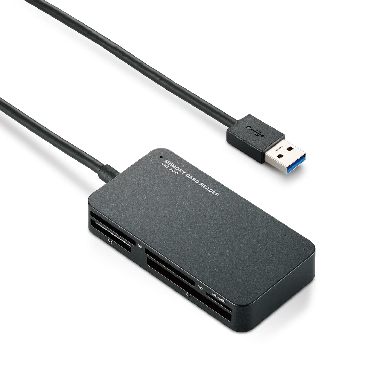 エレコム カードリーダー USB3.0 9倍速転送 スリムコネクタ ケーブル一体タイプ ブラック MR3-A006BK
