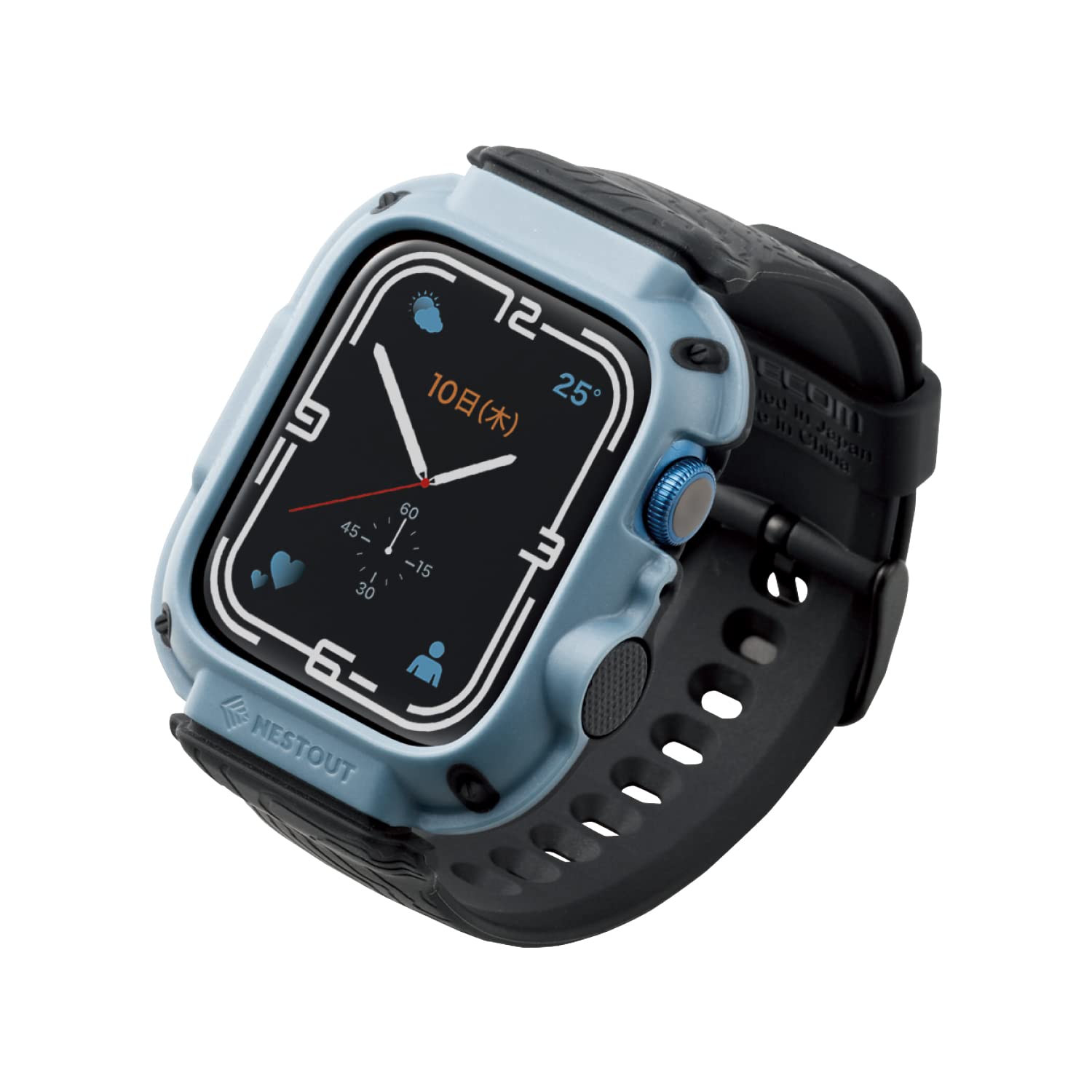 エレコム Apple Watch (アップルウォッチ) ケース バンパー バンド一体型 45mm [Apple Watch 8 7 対応] NESTOUTシリーズ アウトドア 耐衝撃 衝撃吸収 米軍MIL規格 スモーキーブルー AW-21ABBNESTBU