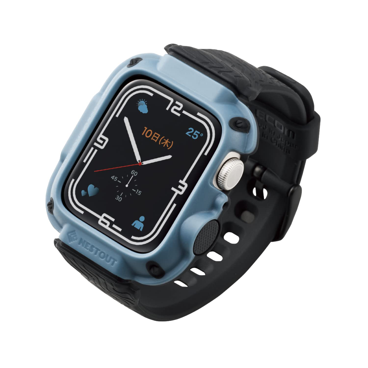 エレコム Apple Watch (アップルウォッチ) ケース バンパー バンド一体型 41mm  NESTOUTシリーズ 耐衝撃 衝撃吸収 米軍MIL規格 スモーキーブルー AW-21BBBNESTBU