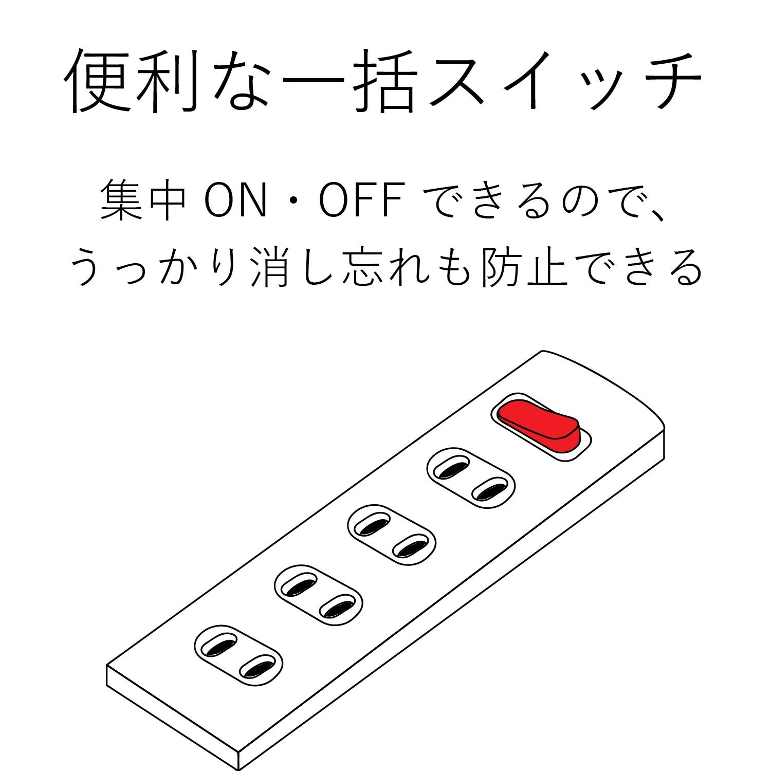 エレコム 電源タップ 3ピン 一括スイッチ 省エネ 4個口 2.5m ホワイト T-T3A-3425WH
