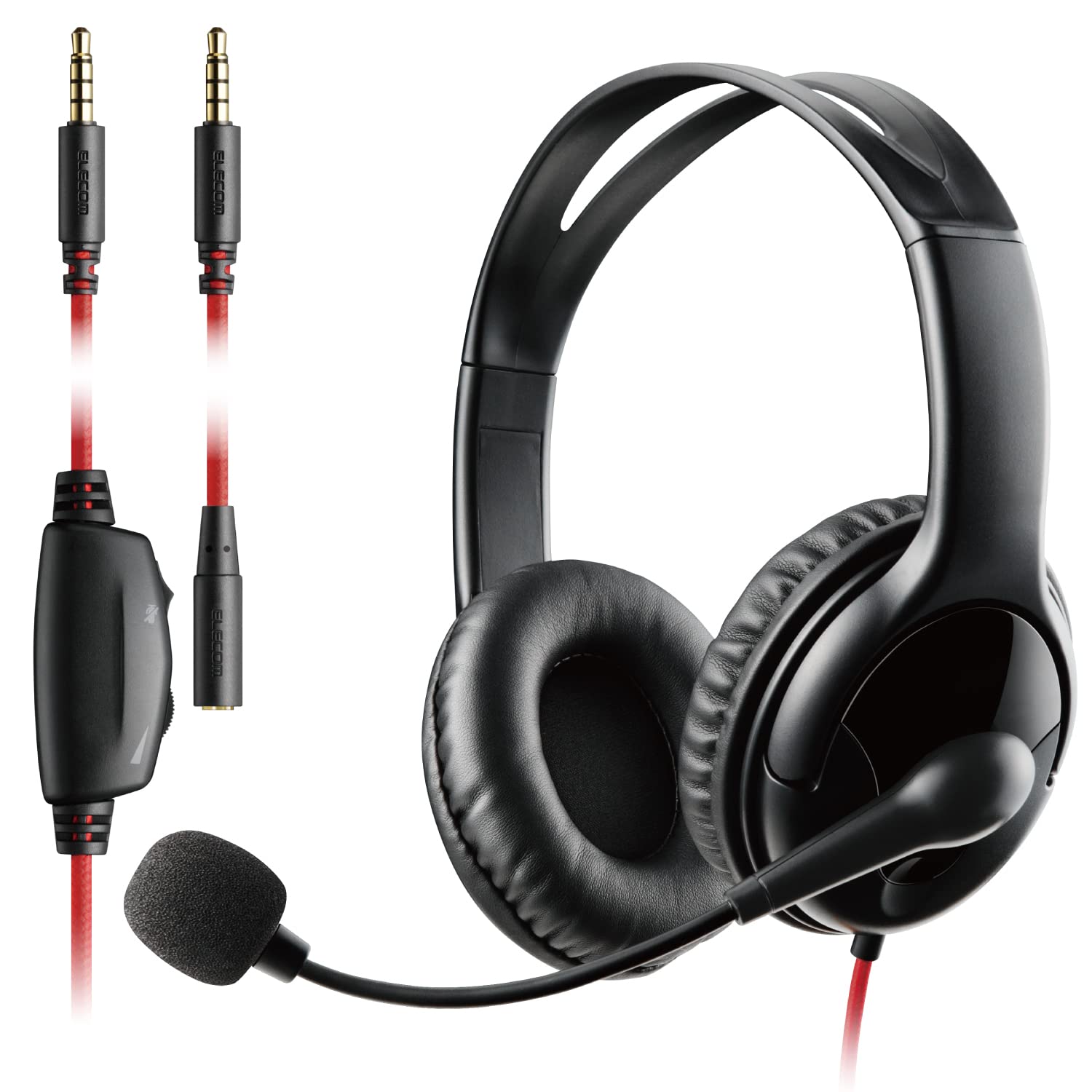 エレコム ゲーミングヘッドセット PS5 PS4 Switch対応 4極 3.5mm ボリューム調整 ミュート フレキシブルアーム 両耳 1.5m延長ケーブル付 1.0m ブラック HS-GM02STBK